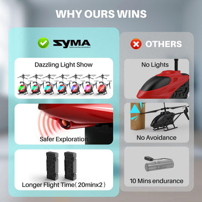 SYMA RC Helicopter, Remote Control Helicopter with 40 Mins Flight Time(2 Batteries), Auto Obstacle Avoidance, 7 LED Lights and Altitude Hold, Gifts Toys for Kids 8-12