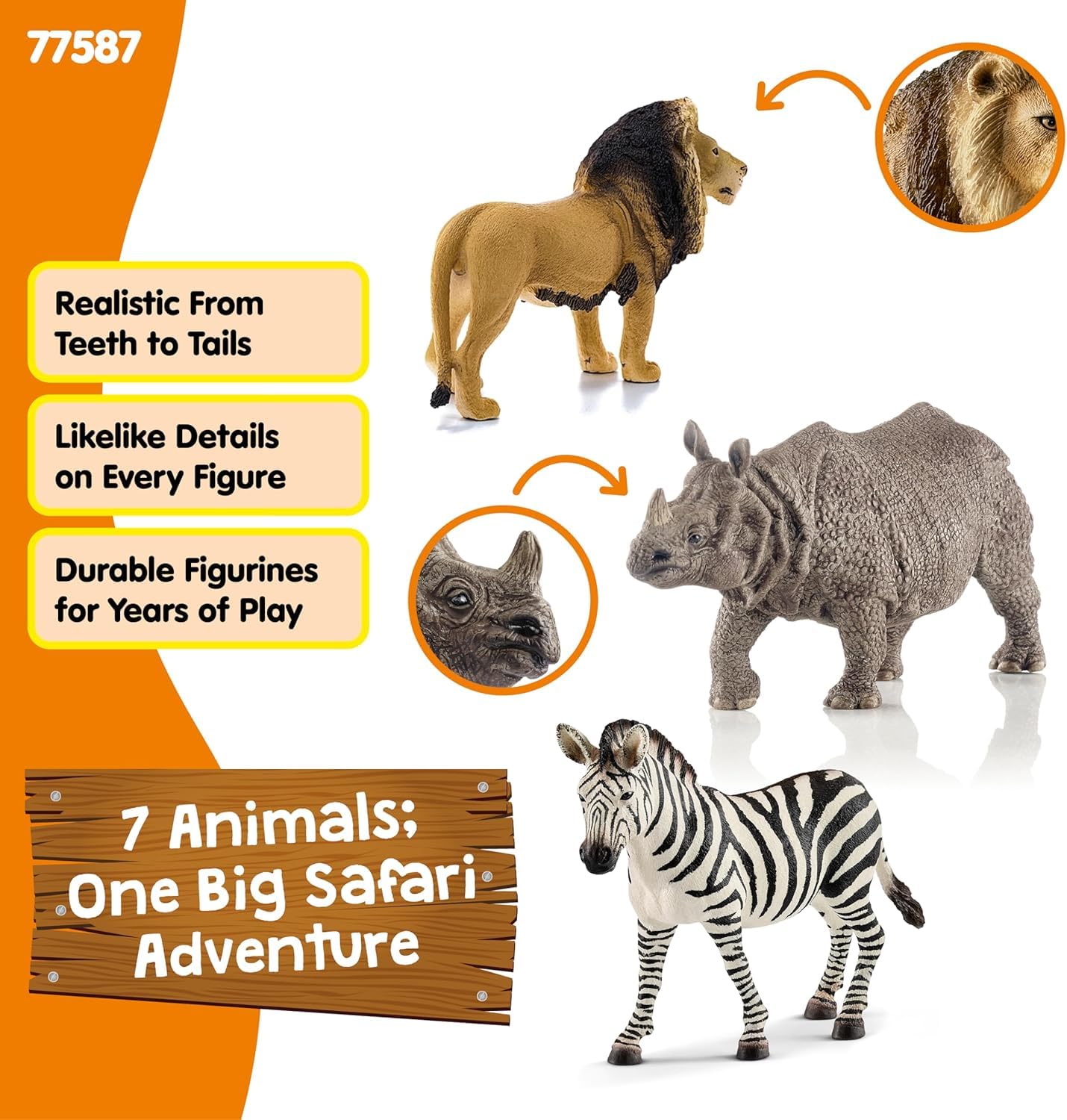 Schleich Wild Life - 7PC Savannah Animal Toy Bundle - Safari Toy Set with Rhino, Crocodile, Cheetah Cub, Monkey, Elephant, Zebra, Giraffe, Lion Figurines - Educational Play for Kids 3+ | 77587