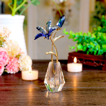 Ornalrist Crystal Tiger Lily Flowers with Vase Metal Stem Blue Lily Flower Collectible Gifts for Women, Glass Lilium Floral Figurines for Home Anniversary Party Decor