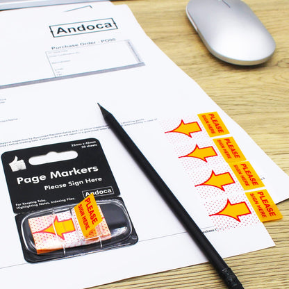 Please Sign Here Message Flags, 300 Pages Total, 0.98 x 1.77 Inch Wide, Easy to Post, 50 Flags/Dispenser, Medium Yellow, 6 Dispensers/Pack
