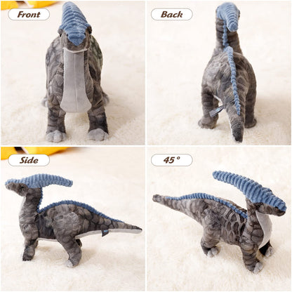 Dinosaur Plush Toy, 16" Parasaurolophus Stuffed Animal Throw Plushie Pillow Doll, Soft Grey Fluffy Friend Hugging Cushion - Present for Every Age & Occasion