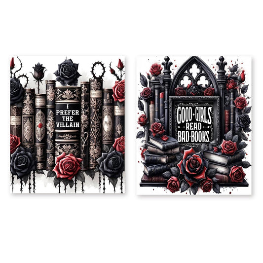 RLTXBUK 2 Pack Gothic Floral Book Diamond Art Kits, Goth Bookish Gem Diamond Painting Art Kits for Adults Kids Beginners, Book Lovers Reader Gifts, Dark Academia Room Decor 9.8x11.8 Inch