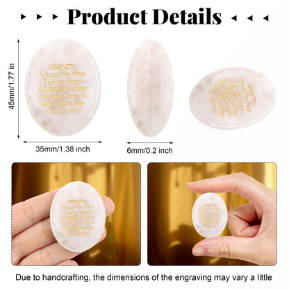 QINJIEJIE Clear Quartz Crystal Serenity Prayer Worry Stones Healing Stone Engraved Inspirational Stones Anxiety Relief Items Teacher Appreciation Encouragement Gifts for Women Men