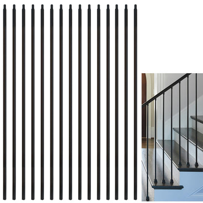 15 Pcs Wrought Iron Balusters,1/2" x 44" Straight Hollow Iron Baluster for Staircase Remodel, Matte Black Metal Railing