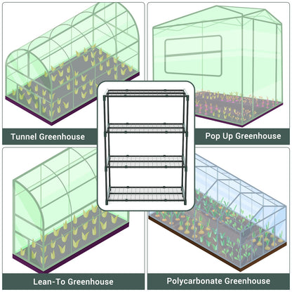 Ohuhu Plant Greenhouse Shelves 4 Tier 2 Pack Extra-Wide Stable Green House Shelving for Outdoor, 31x18x42 Inch Portable Rustproof Metal Shelf Plant Stand Rack Greenhouse Accessories