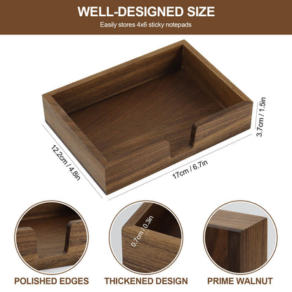 MultiBey Walnut Wood Sticky Note Holder, 4x6 Inch Self-Stick Note Pad Holder Dispenser, Sticky Note Dispenser Memo Holder Case for Office Desk Accessories School Supplies (Walnut)
