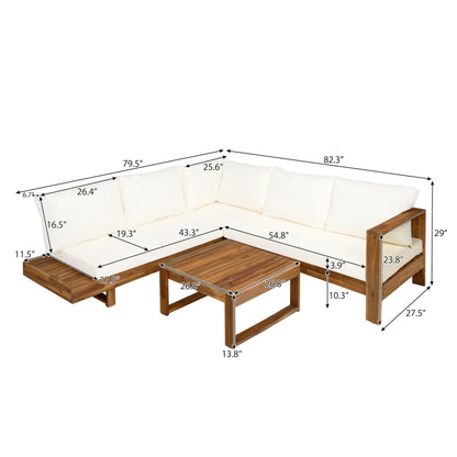Christopher Knight Home Tenny 5-Seater Acacia Wood Patio Furniture Set, Outdoor Conversation Set with Coffee Table, Patio Sectional Sofa Set for Backyard/Balcony, Teak+Beige