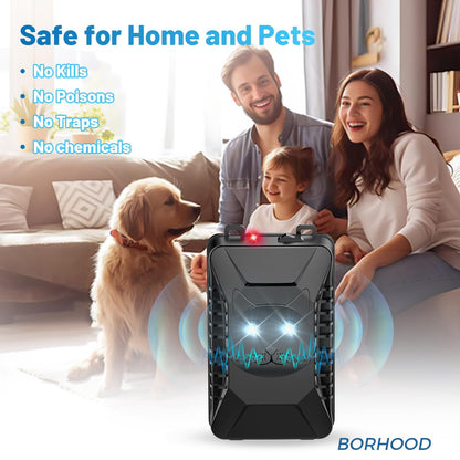 BORHOOD Ultrasonic Rodent Repellent, 2 Pack Plug-in Mouse Rat Pest Bat Squirrels Repellent for Car with Battery Powered Under Hood, Keep Mice Out of Cars Engines, Indoor, Garage, Storage Room-Black