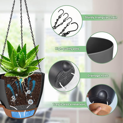 Lucieblessdesign 3 Pack Hanging Planter Indoor Outdoor Flower Pots 7/6.5/5 Inch, Self-Watering Hanging Pot with Drainage Holes Hanging Baskets Holder Plant Pots for Garden (Black)
