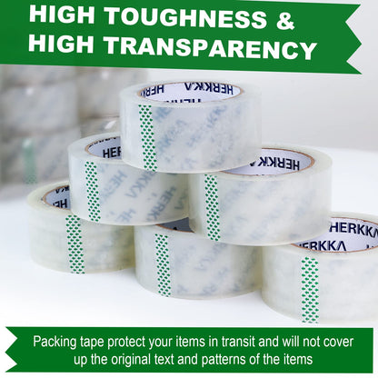 HERKKA Clear Packing Tape, 18 Rolls Heavy Duty Packaging Tape for Shipping Packaging Moving Sealing, 3Mil Thick Clear Packing Tape, 2 inches Wide, 65 Yards Per Roll, 1170 Total Yards
