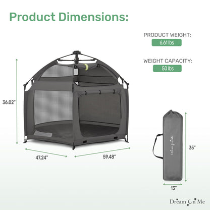 Dream On Me Pop-Up Children Playpen, Instant One-Hand Open & Fold, Breathable Mesh Sides, Zipper Security Gate & Travel Carry Bag, Compact Indoor/Outdoor Baby Play Yard with Canopy - Charcoal
