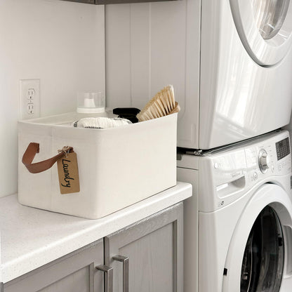 CHICVITA Storage Bins for Shelves, Closet Bins for Organization, Collapsible Storage Baskets for Towels, Rectangle Basket for Bedroom, 14 ¾" L x 10 ¼" W x 8 ¼" H, Beige, 2-Pack