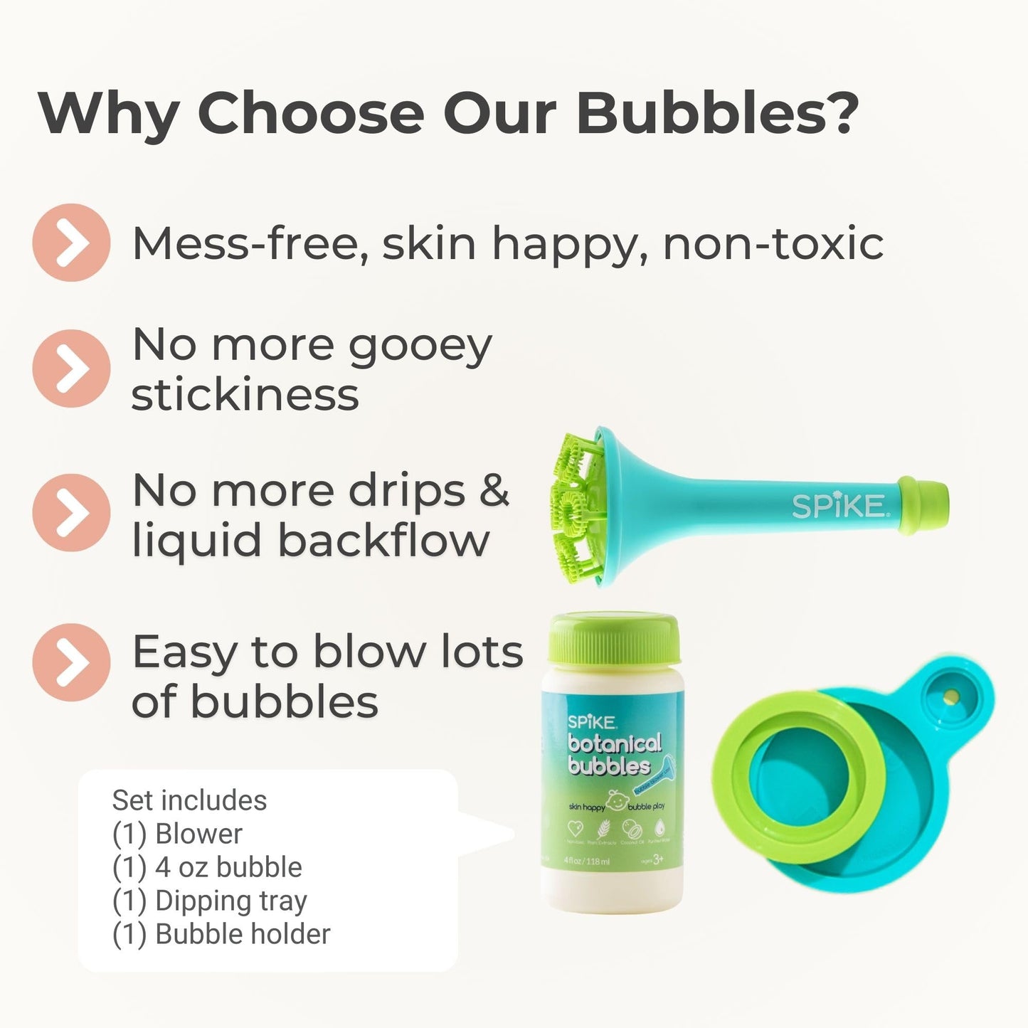 Innobaby Spike Bubble Blower with Mess Free Botanical Bubbles and Dipping Tray - Magic Wand Blows Oodles of Bubbles Without The Mess - Recommended for Speech, Visual & Motor Development - Color: Aqua