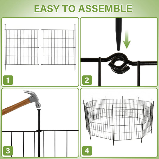 10 Panels No Dig Decorative Outdoor Garden Fence panels,24 in(H)x20 ft(L)with Gate Animal Barrier Pet Dog Fence Outdoor for Yard,Metal Portable Garden Fences for Borders,Pets,Landscape,Temporary Fence