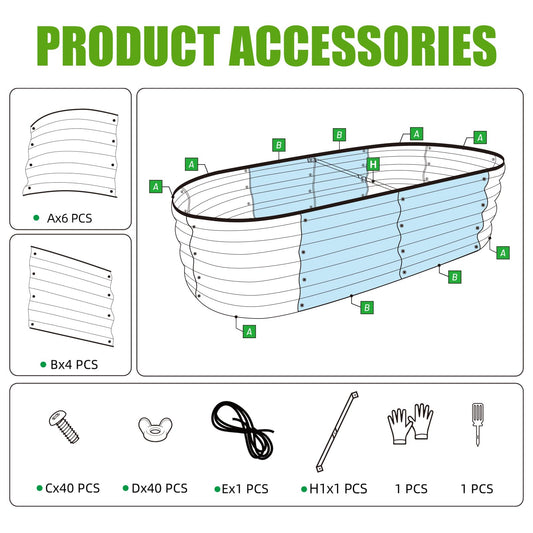 SnugNiture Galvanized Raised Garden Bed, 4x2x1ft Oval Metal Planter Box for Planting Outdoor Plants Vegetables