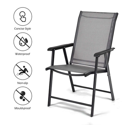 Giantex Set of 4 Folding Patio Chairs, Outdoor Portable Dining Chairs for Garden Camping Poolside Beach Deck Lawn, 4-Pack Sling Armchairs, Metal Frame, Grey