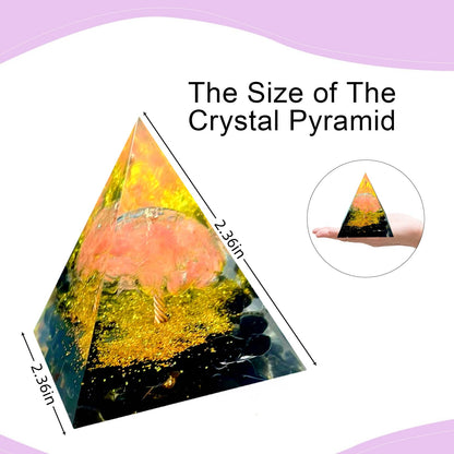 Saefheled Tree of Life Orgone Pyramid,Natural Watermelon red Gravel&Obsidian Orgonite Healing Crystals Pyramid,Crystal Stone Positive Reiki Energy Generator Collection Wealth Lucky Meditation Tool