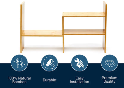 RoyalHouse Natural Bamboo Desktop Organizer, Attractive Design, Stand Shelf for Books, Accessories and More, Home D?cor, Ideal Gift for Family & Friends