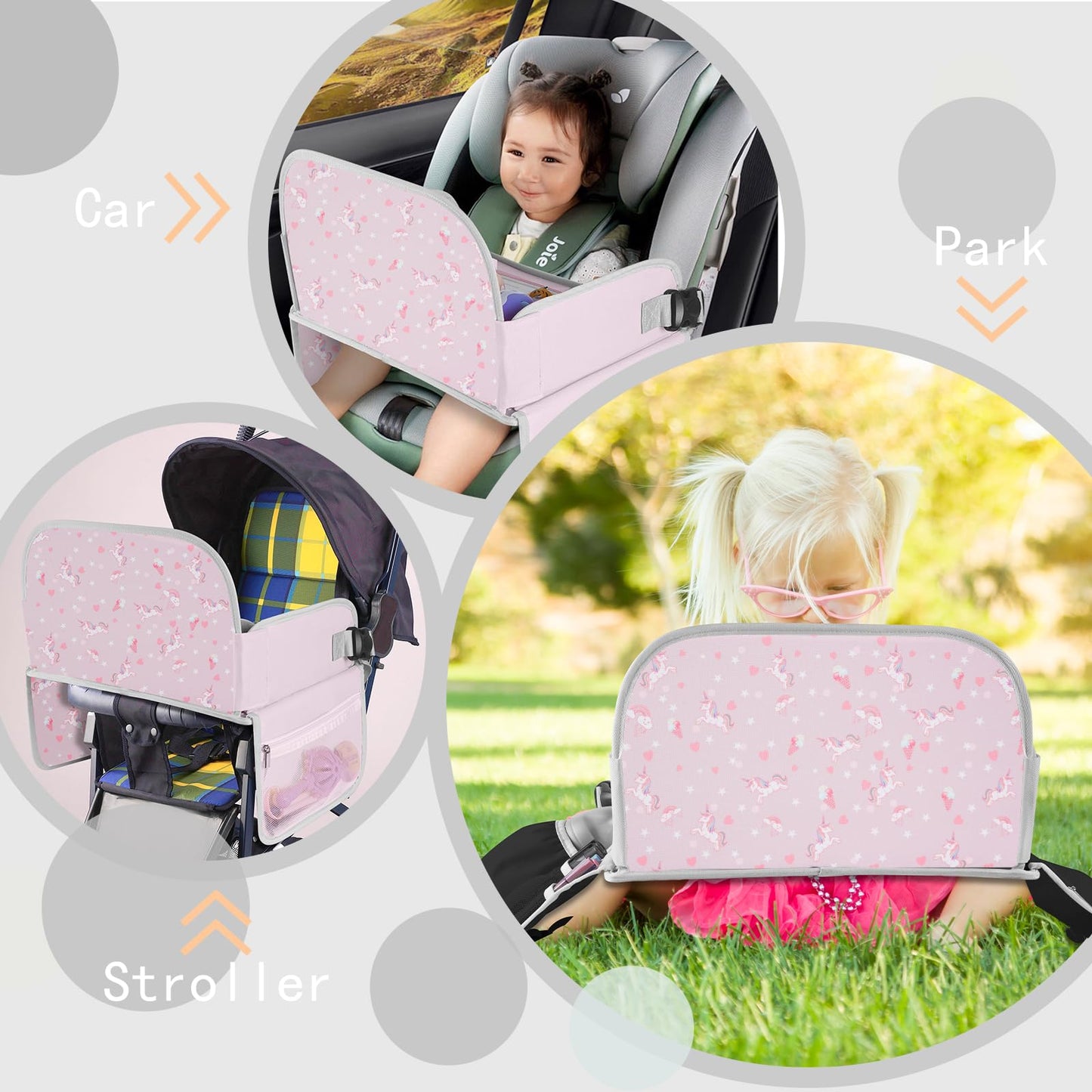 MENZOKE Kids Travel Tray for Toddler Car Seat, Toddler Gift for Girl Activities with Dry Erase Board & iPad Holder Stand,Road Trip Essentials Accessories Lap Tray for Girl as Birthday Gift,LightPurple
