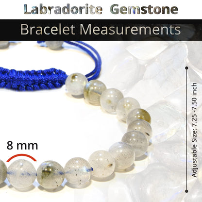 ANAYA AGATE Healing Crystal Bracelet – Chic Gemstone Bracelet for Men and Women – 8mm Round Bead Bracelets for Spiritual Healing, Protection, Positive Energy - Labradorite
