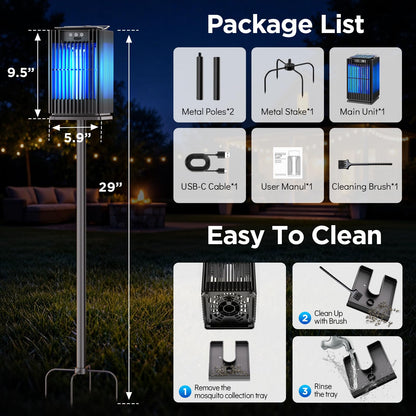 Outdoor Solar Bug Zapper-4200V Cordless Electric Mosquito Zapper with Waterproof Design & Smart Sensor-5000mAh Rechargeable Fly Zapper with Night Light-Mosquito Repellent for Patio, Backyard, Camping