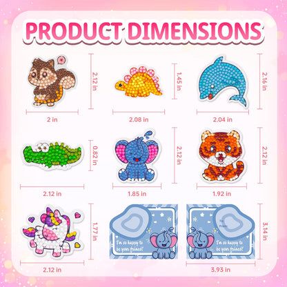 VOOADA Valentines Day Cards for Kids,Perfect 28 Pack Animal Buddies Painting Arts Crafts Kits for Kids School Classroom Birthday Party, Diamond Art Stickers Party Favors Packs for Boys Girls Gift