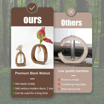 Modern Wooden Glass Test Tube Vase - Desk Plant Decor, Suitable for Home and Office Use