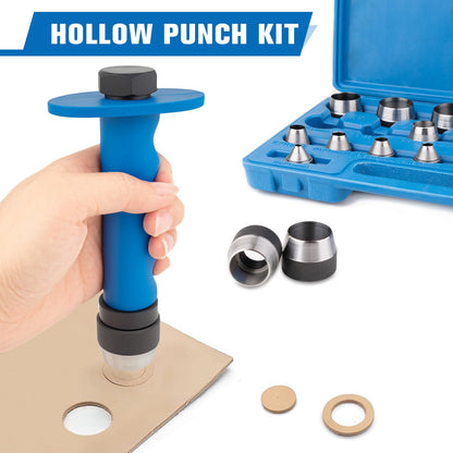 ReeMoo 14PCS Sharp Hollow Punch Set, Gasket Hollow Punch Kit, Rubber Hollow Hole Punch Set 3/16" to 1-3/8" for Leather, Rubber, Plastic, Gasket, Foam, with Handle