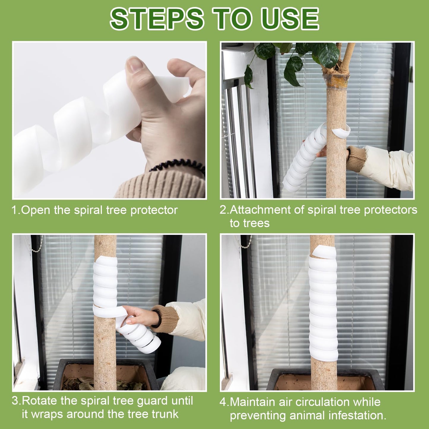 8 Pcs Tree Trunk Protector-2 Size Plastic Spiral Tree Guard Tree Trunk Protector Wrap Tree Bark Protector Tube Tree Wraps to Protect Bark Tree Saplings from Deer Cats Rodents Rabbit Mowers (White)