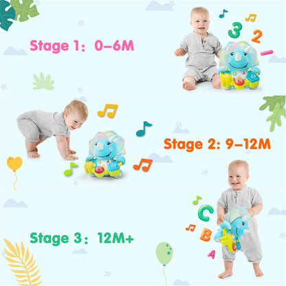 Ryotagift Baby Bilingual Musical Dinosaur Stuffed Animals Toys,Infant Early Learning Toy with Light-Up Music & Crinkle,Tummy Time Toys for 0 3 6 9 12+ Months for Baby Boy Girl Gift