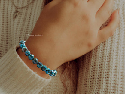Amazing Gemstone Chrysocolla Bracelet, Gifts For Men & Women - Protection Healing Crystal Bracelet - 8mm Gemstone Beaded Adjustable Bracelet, Pulseras Para Hombres Mujer Stocking Stuffers