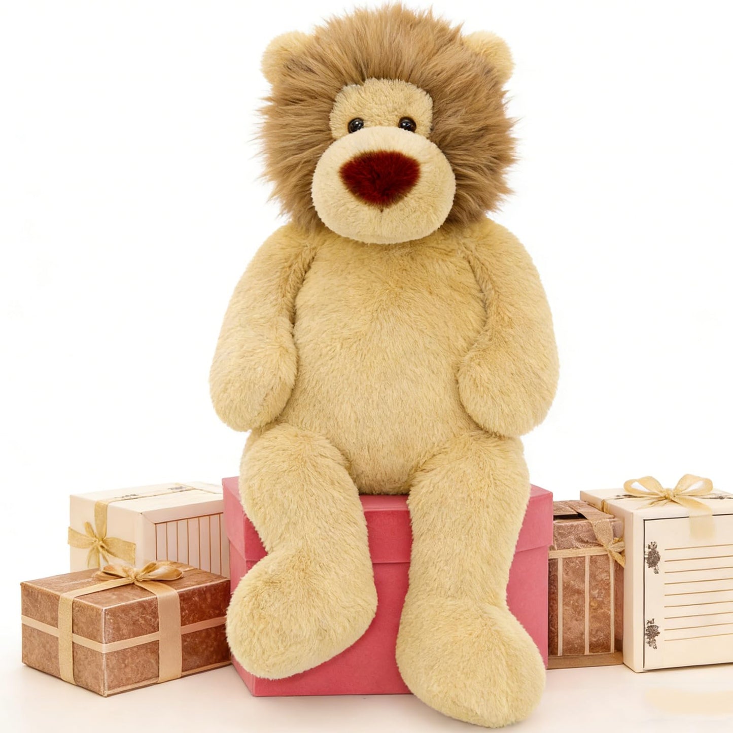 Tezituor 4.3ft Giant Fat Lion Stuffed Animal, 51.2 inch Large Stuffed Lion Plushies Toy Hugging Soft Theme Body Pillow for Boys Girls Birthday Party Gift Decora