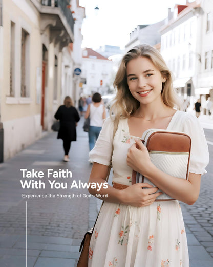 BellaHold Quilted Vegan Leather Bible Cover, Color-Blocked Bible Cover Case for Women, Bible Carrying Case with Handle, Bible Study Supplies & Christian Gift for Women and Girls (White & Brown, TS/S)