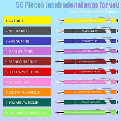 Greengines 100 Pcs Inspirational Pens - Motivational Ballpoint Bulk Pens with quotes Stylus Tip Gifts for School Coworkers Office Supplies Black Ink