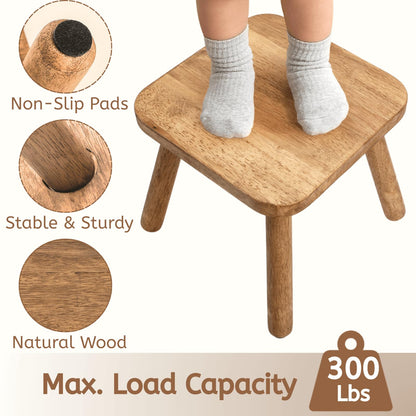 Youeon 12 Inch Square Solid Wooden Step Stool, Non-Slip One Step Stool for Adults, Holds up to 300 Lbs, Portable & Sturdy, Footstool for Bedroom, Bathroom, Kitchen, Easy to Assemble