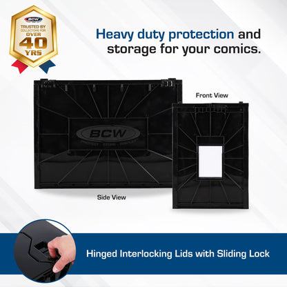 BCW Graded Comic Book Bin with Partition – Black (2 Pack) | Holds 30 Graded Comics | Stackable Comic Book Box Storage for CGC, CBCS & Slabs