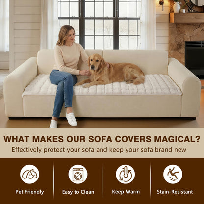 OHSIO Couch Cover for Pets Plush, Non Slip Cozy Sofa Cover Pet Friendly, Soft Thick Fuzzy Sofa Slipcovers for 3 Cushions Washable Couch Sofa Funiture Protector(White,27.6'' x 63'')