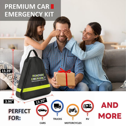 Car Emergency Kit with Jumper Cables, Roadside Safety Emergency Car Kit for Vehicle Truck Motorcycle - Gifts for Men Women Teenagers, Easy Storage(Black)