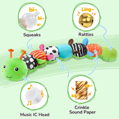 AWOTOY Baby Toys 6-12 Months Music Caterpillar,Stuffed Animals Infant Toys 0-3-6 Months,Baby Sensory Toys Tummy Time with Crinkle Rattle Teething Toys Boys Girls Gifts Birthday Easter Basket Stuffer
