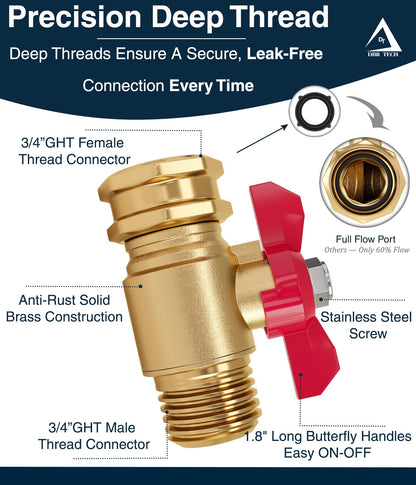 DBR Tech® Garden Hose Shut Off Valve 3/4" Brass | Full Flow & Heavy Duty | 2026 Edition