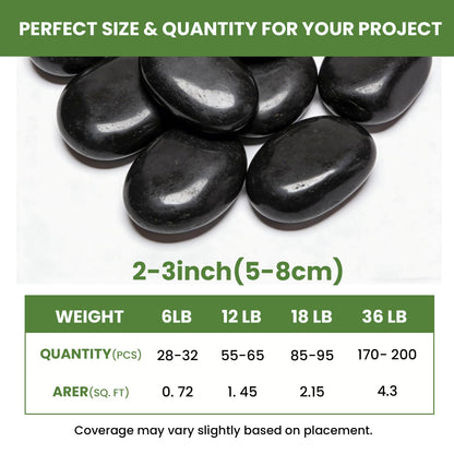 Mengdewei 12 lbs Black River Rocks for Landscaping, 2-3 Inch Polished Pebbles for Garden, Decorative Stones for Plants, Succulents, Aquarium, Fish Tank, Outdoor Yard Walkways & Paving