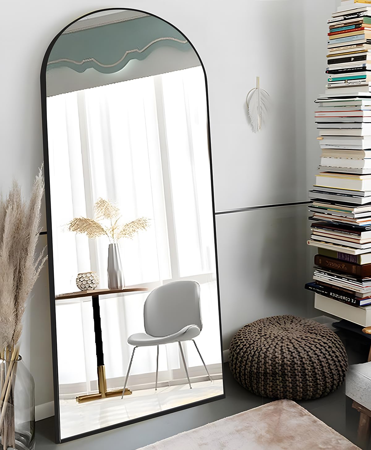 OGCAU Full Length Mirror, 71"x30" Arched-Top Floor Mirror, Wall Mounted Hanging or Leaning, Standing, Full Body with Aluminum Frame for Bedroom Living Room, Black