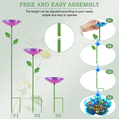 4 Pack Bee Watering Station, Metal Bee Feeder with Glass Marbles, Flower Shape Bee Butterfly Watering Station Bee Waterer for Outdoor Garden Courtyard Decor