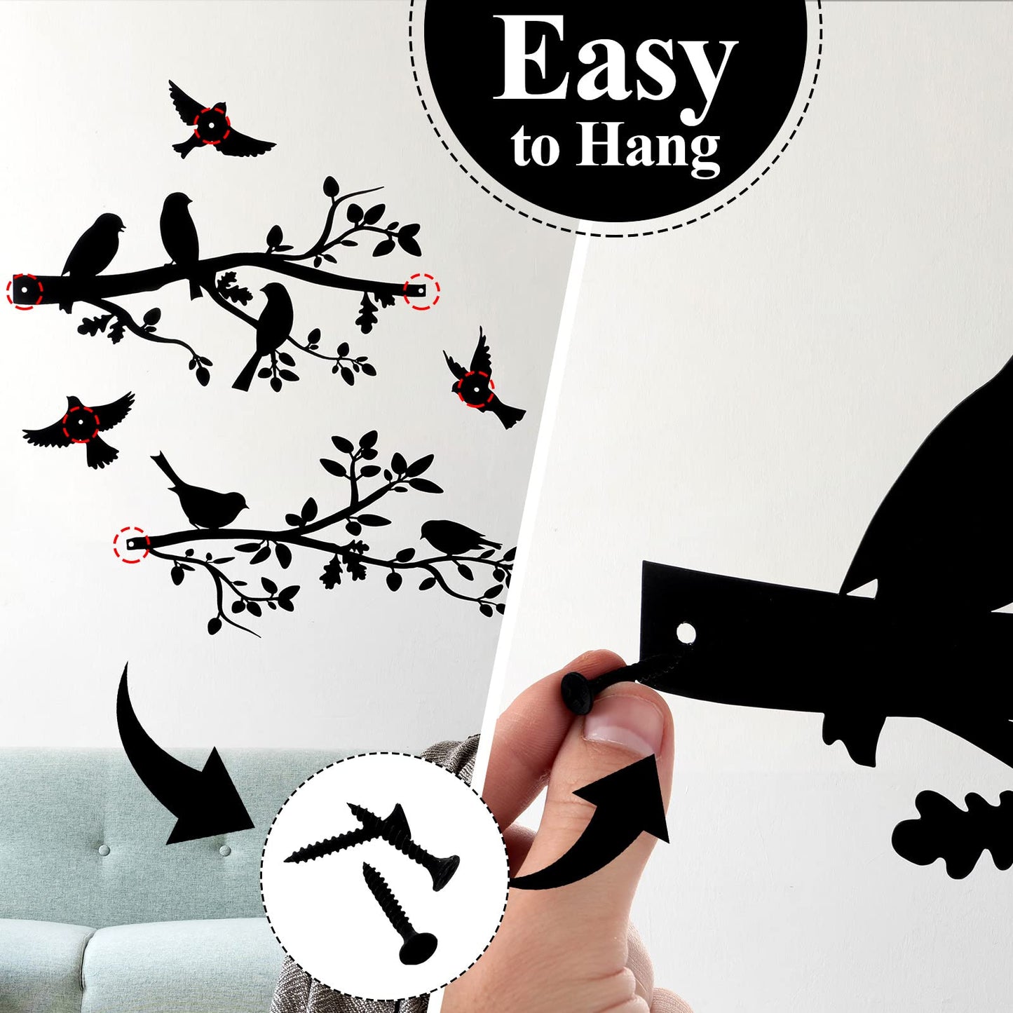 Youyole 5 Pcs Metal Wall Art Birds on The Branch Metal Wall Art Decor Hanging Leaves with Birds Ornament Silhouette for Indoor Outdoor Home Office Balcony Garden Decor
