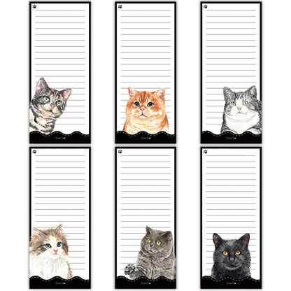 Zonon 6 Pack Cats Magnetic Notepads for Fridge To Do List Magnetic Back Memo Pad Reminders Notepads for Fridge, Grocery, Shopping, Reminders, 30 Sheets Per Pad, 7.5 x 3.2 Inch(Cat)