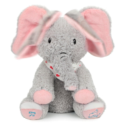 Cuteoy Peek A Boo Elephant Interactive Plush Toy with Moving Ears Musical Singing Talking Stuffed Animal Adorable Electric Animate Christmas Birthday Gifts for Girls Boys