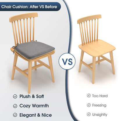 TushGuard Chair Cushions for Dining Chairs Set of 4, Soft Seat Cushions for Kitchen Chairs, Non-Slip Bottom with Ties, Comfortable Everyday Chair Pads, Grey