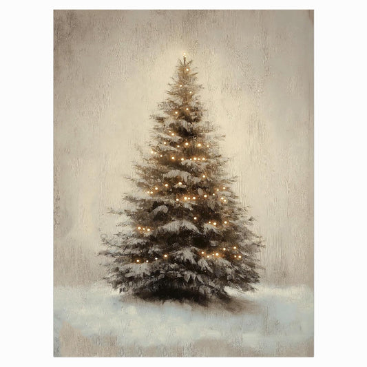 Vintage Christmas Tree Print,Christmas Cottage Fireplace Decor,Neutral Antique Holiday Christmas Tree Painting,Winter Art12x16inch Unframed