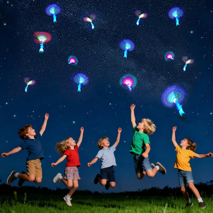 Bloolilies 72 Pcs LED Flying Toys Set, Glow in the Dark Party Supplies with 36Pcs Slingshots+36Pcs Glow Helicopters Rocket Launcher Light Up Outdoor Toys Birthday Gift Party Favors for Kids 4-8 8-12