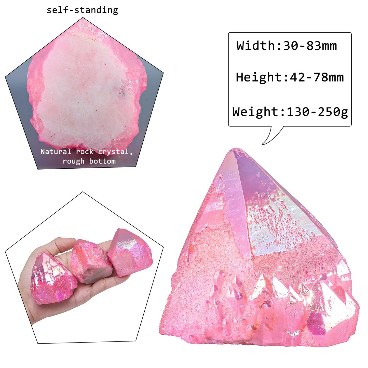 mookaitedecor Angel Aura Quartz Natural Rock Quartz Titanium Coated Crystal Points, Geode Rocks Crystal Cluster Stone Specimen for Meditation Home Decor, Pink